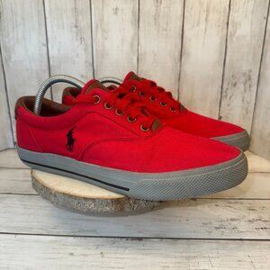 Polo Ralph Lauren Vaughn Shoes Men's 10D Red Canvas Casual Sneaker Blue Pony